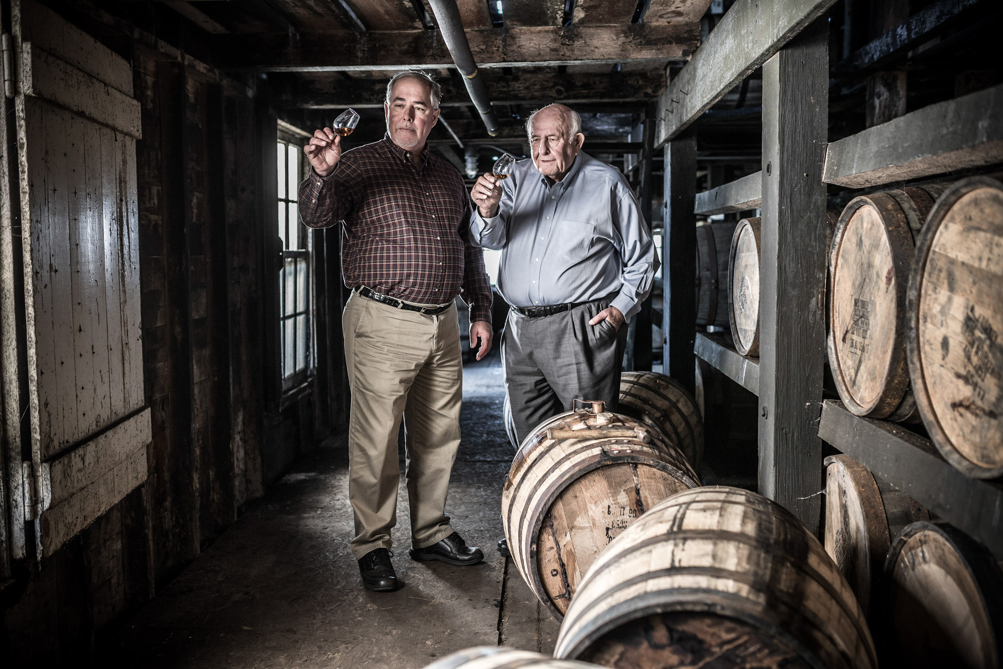 jimmy and eddie russell in rick house at wild turkey russells reserve whiskey bourbon plant in kentucky 