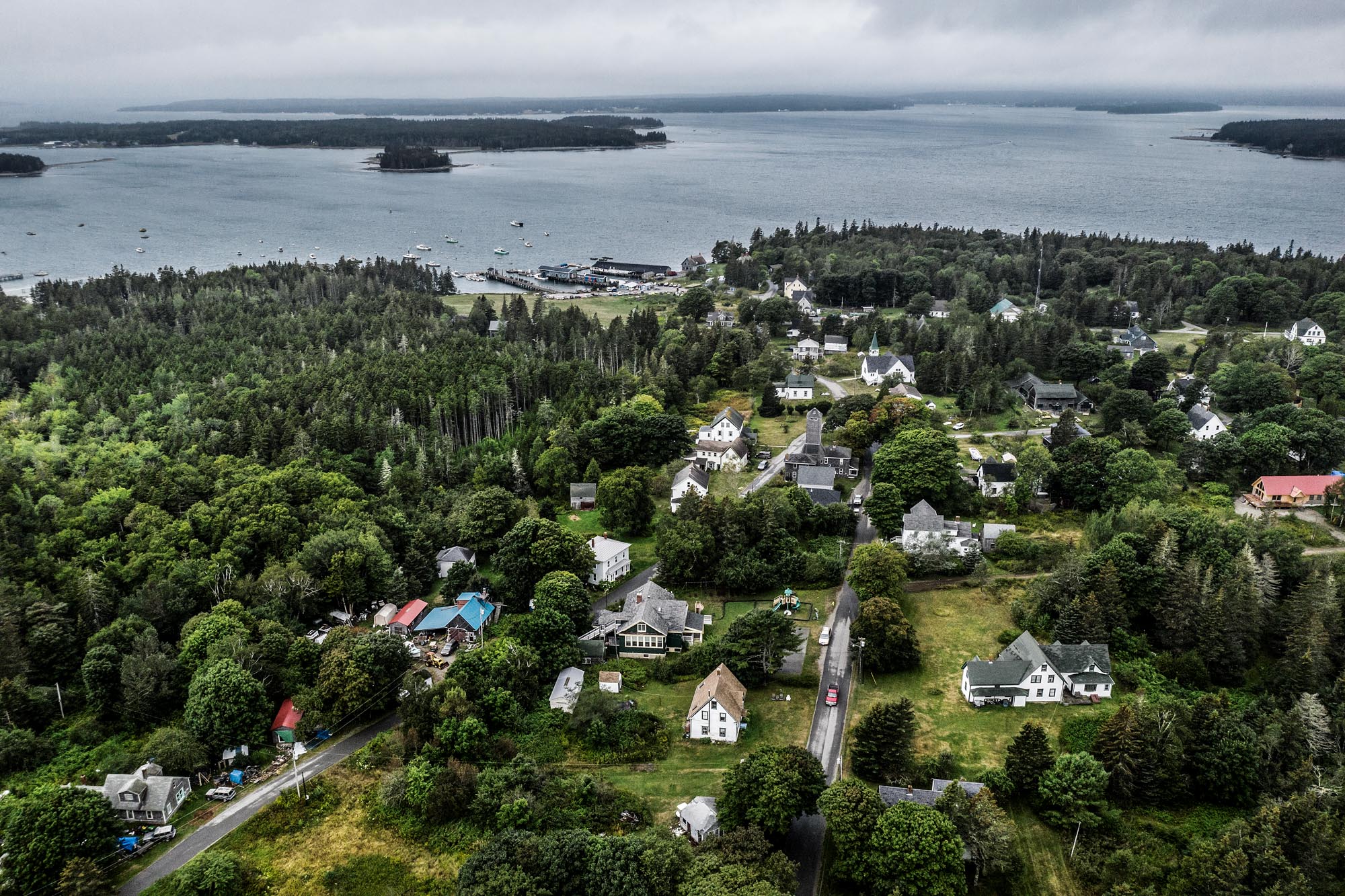 drone aerial of little cranberry island maine